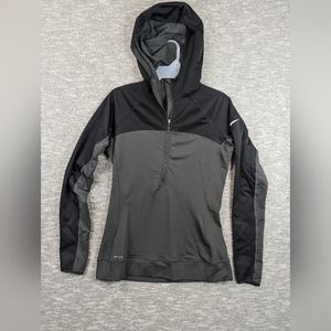 Nike Pro Women's 3/4 Zip Black And Gray Dri-Fit Hooded Jacket Size Medium